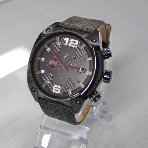 New DIESEL DZ4373 Overflow Date Multifunction 10 BAR Black fabric Leather Band - Picture 7 of 8